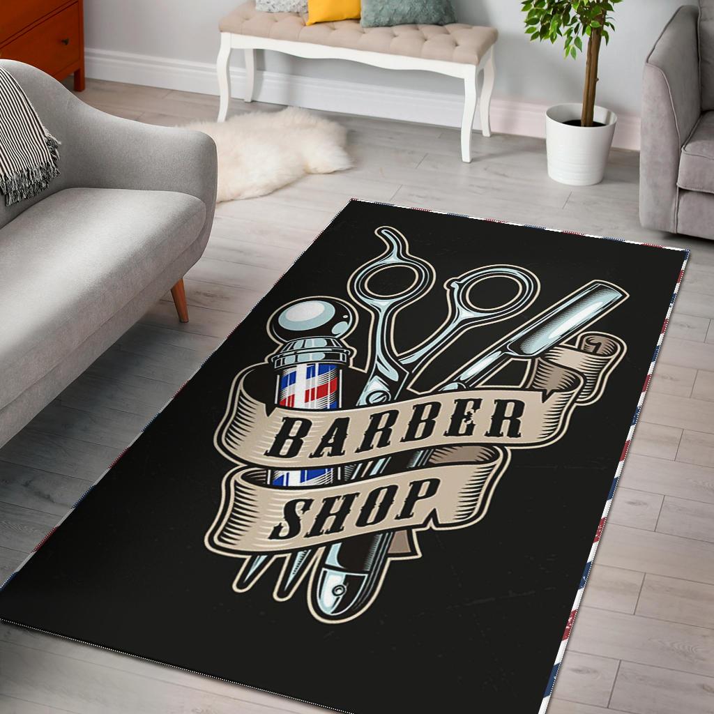 Barber Shop Rug Colorful Barber Tools Black Full Size LuvinGift