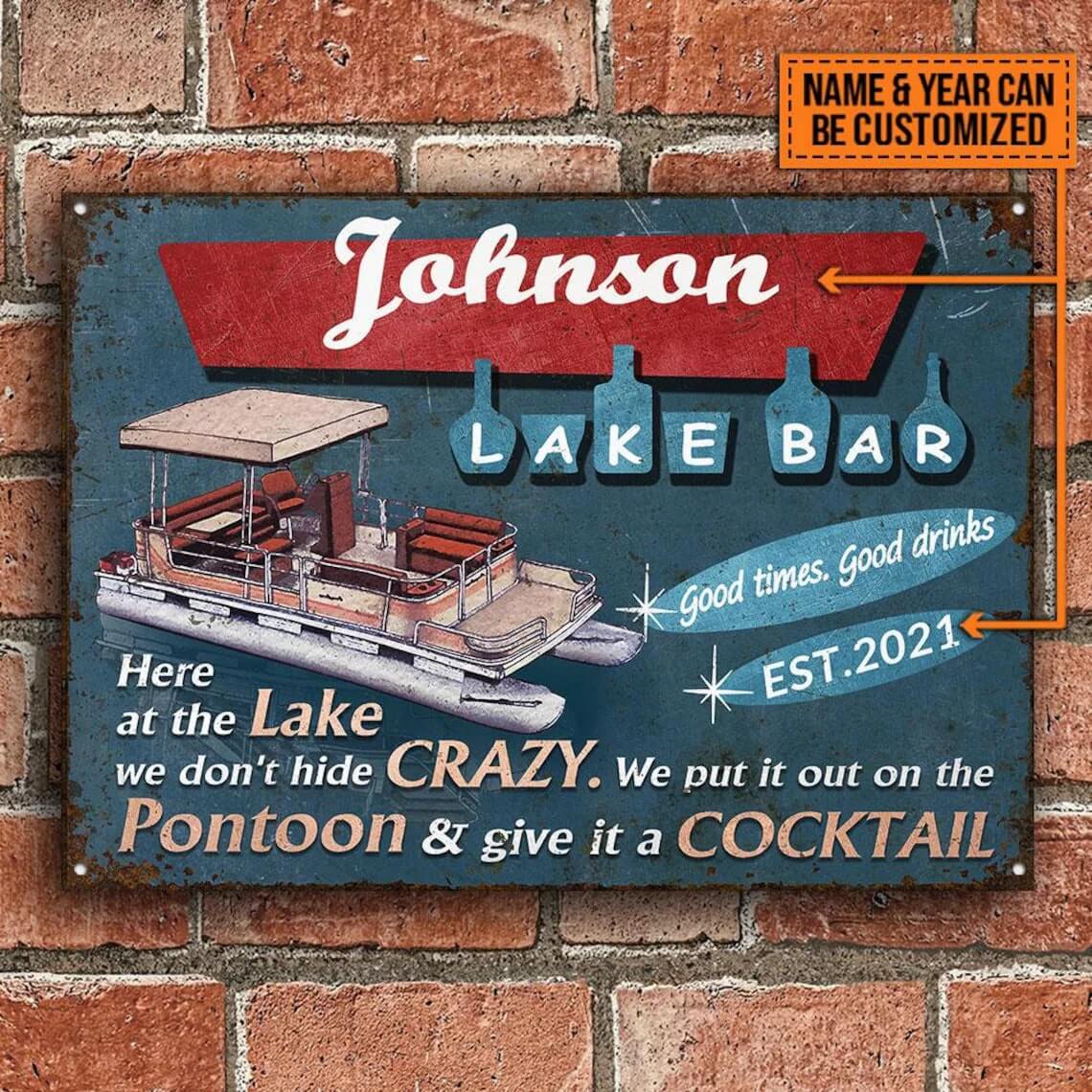 Personalized Pontoon Metal Sign Lake Bar LuvinGift