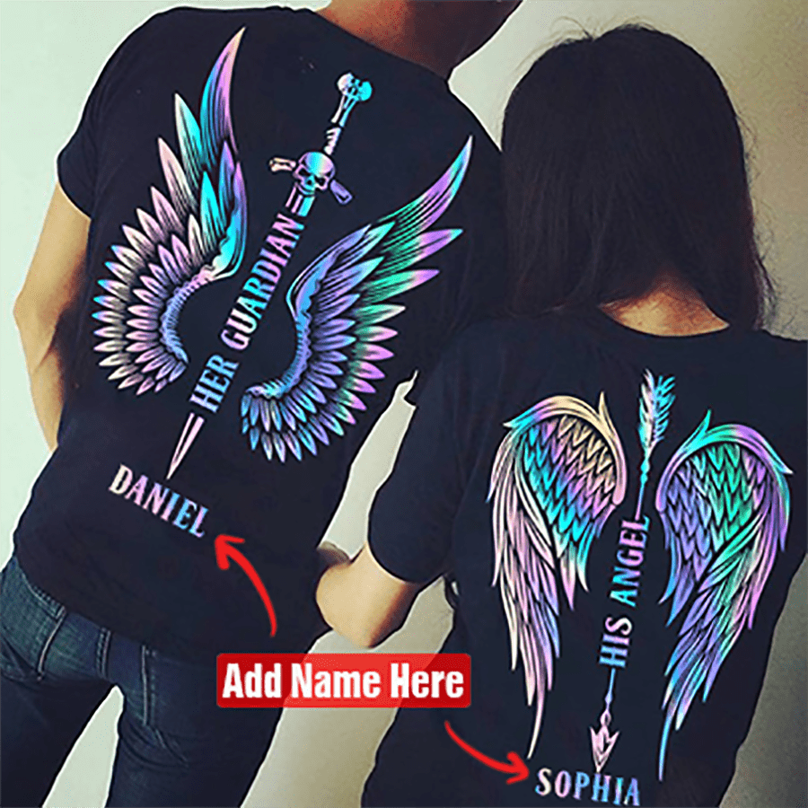 Her Guardian His Angel Couple Hoodie Watercolor Wings