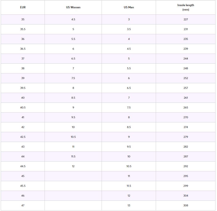 Size Chart Leather Boots