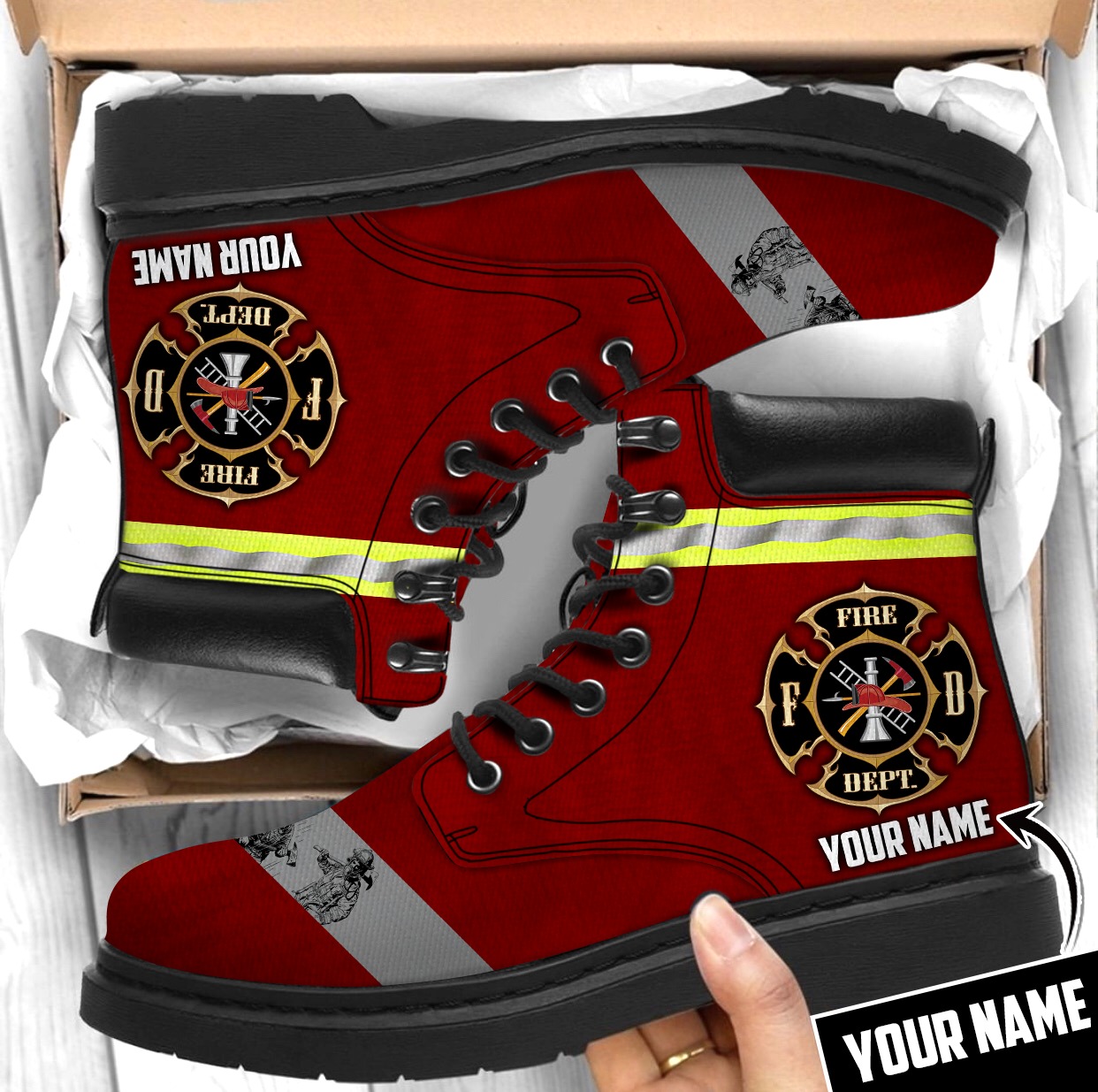 Custom Name Firefighter Boots Red LuvinGift