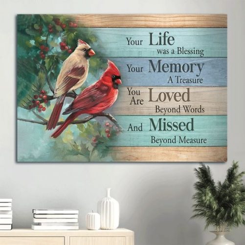 Memorial Canvas Your Life Was A Blessing Watercolor Cardinal Cranberry