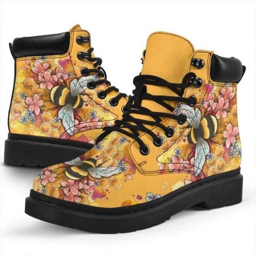 Bee Honey Gifts Pattern Print Men Women Leather Boots main image 1