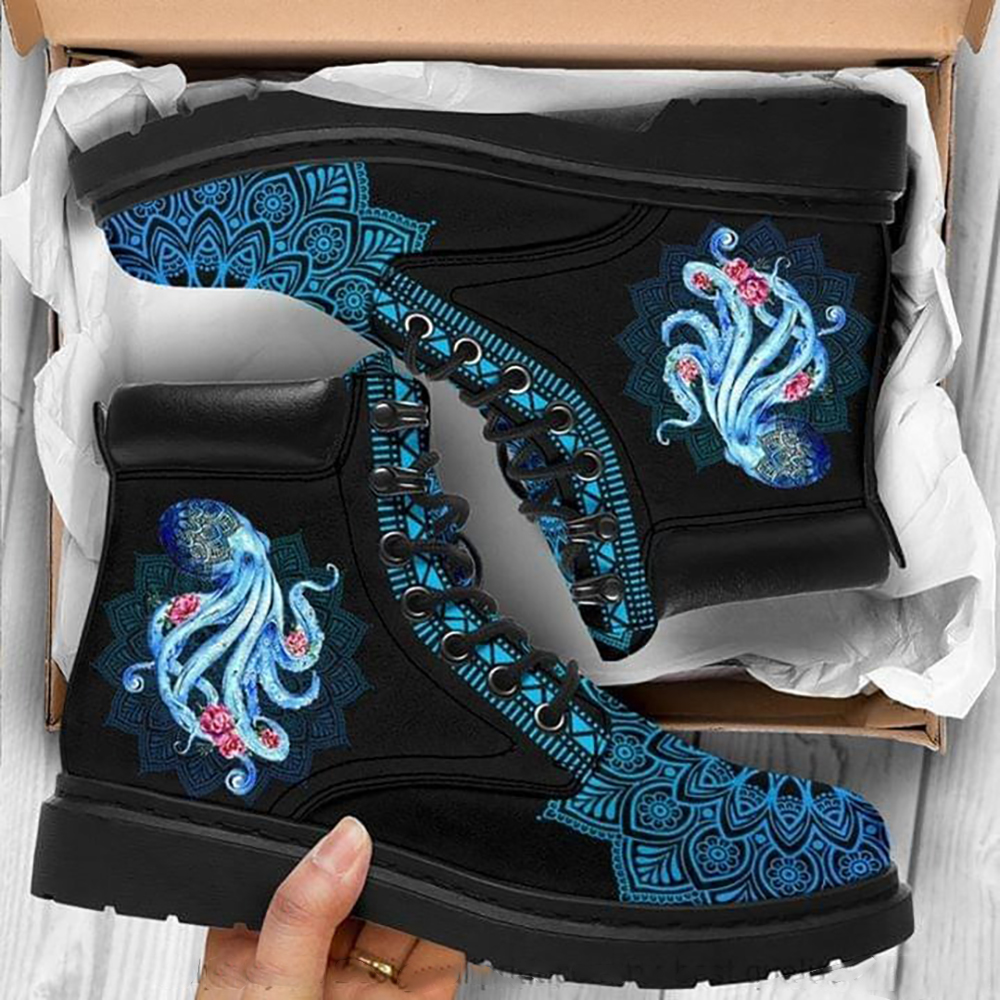 Blue Mandala Octopus All Season Boots - LuvinGift