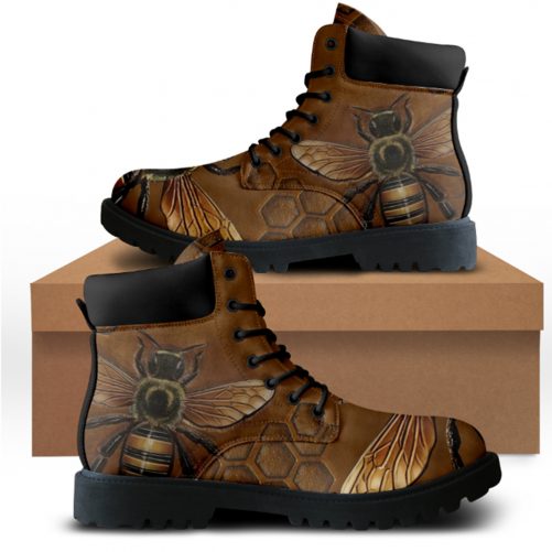 Bee Honey Gifts Pattern Print Men Women Leather Boots
