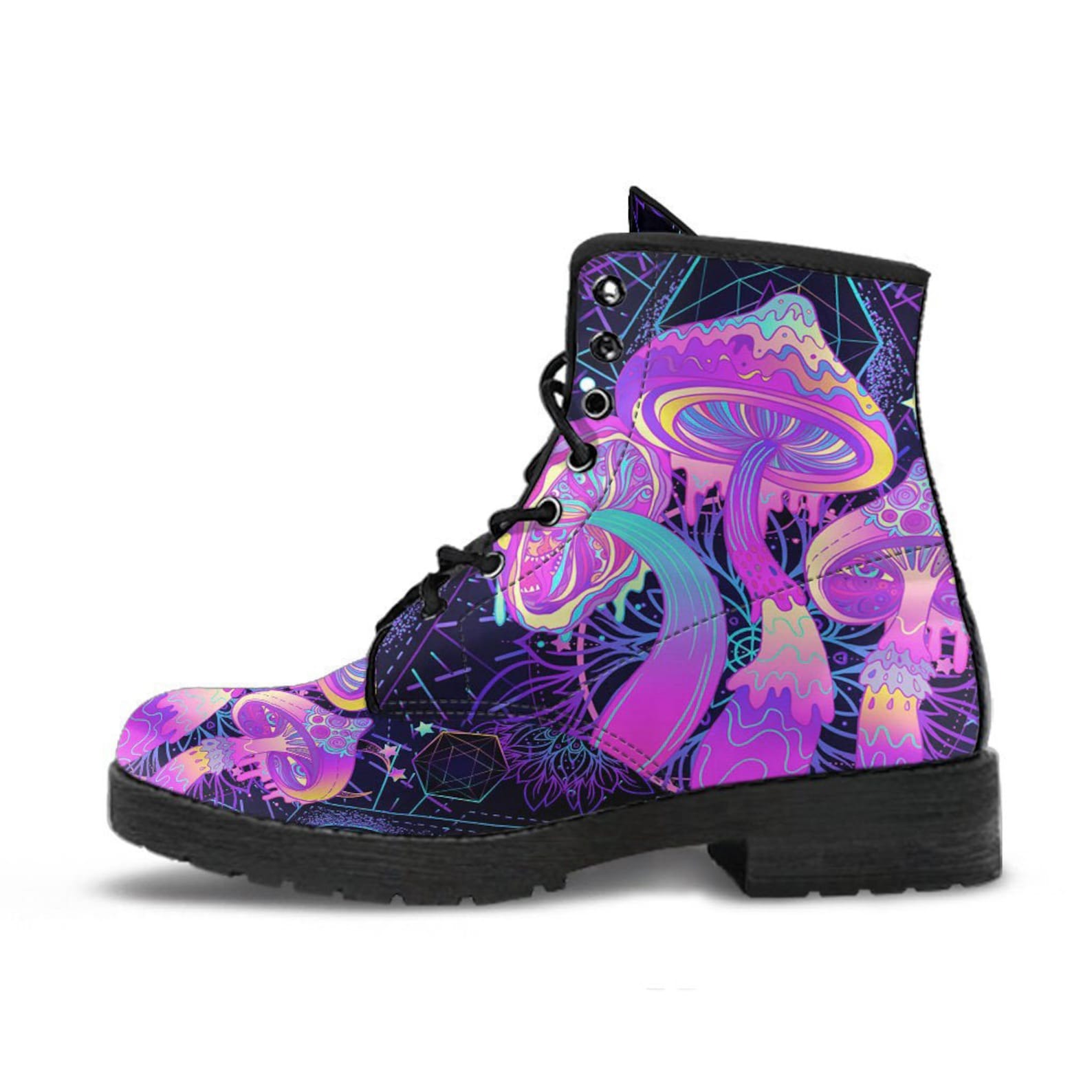 Psychedelic Mushroom Leather Boots - LuvinGift