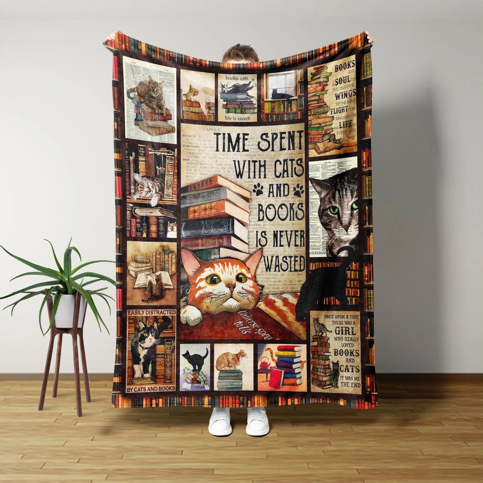 Blanket For Cat Lovers Time Spent With Cat And Books Is Never Wasted