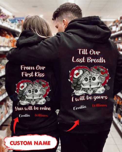 Personalized Biker Skeleton Couple Acrylic Night Light - Gift Idea For Couple/Her/Him - From Our First Kiss Till Our Last Breath