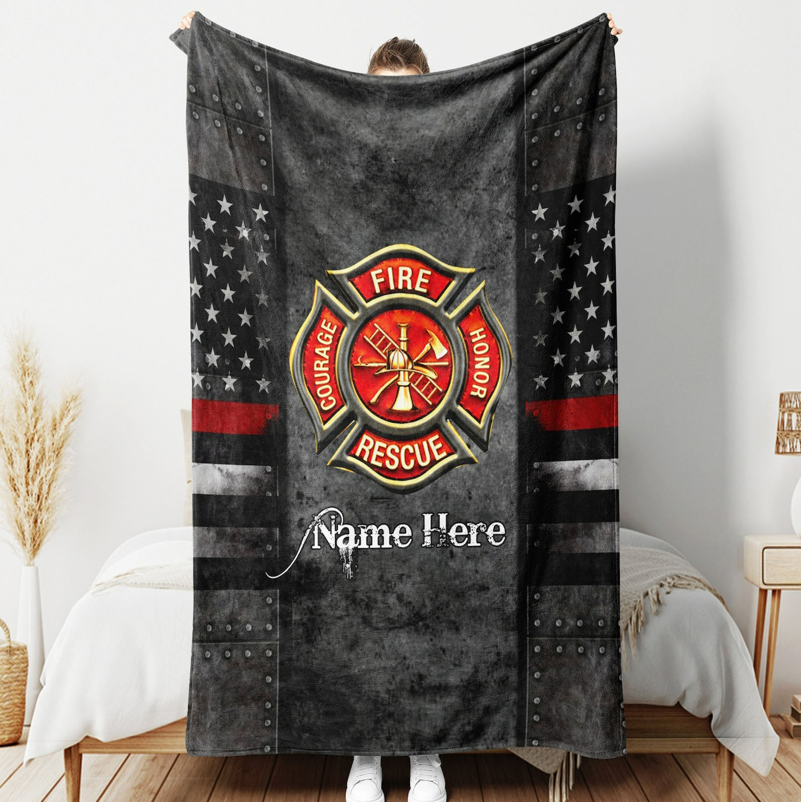 Personalized Firefighter Blanket Fire Honor Rescue Courage LuvinGift