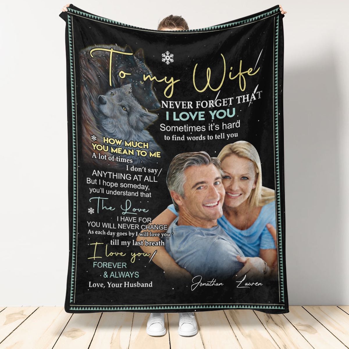 Personalized To My Wife Blanket Never That I Love You Wolf Couple LuvinGift