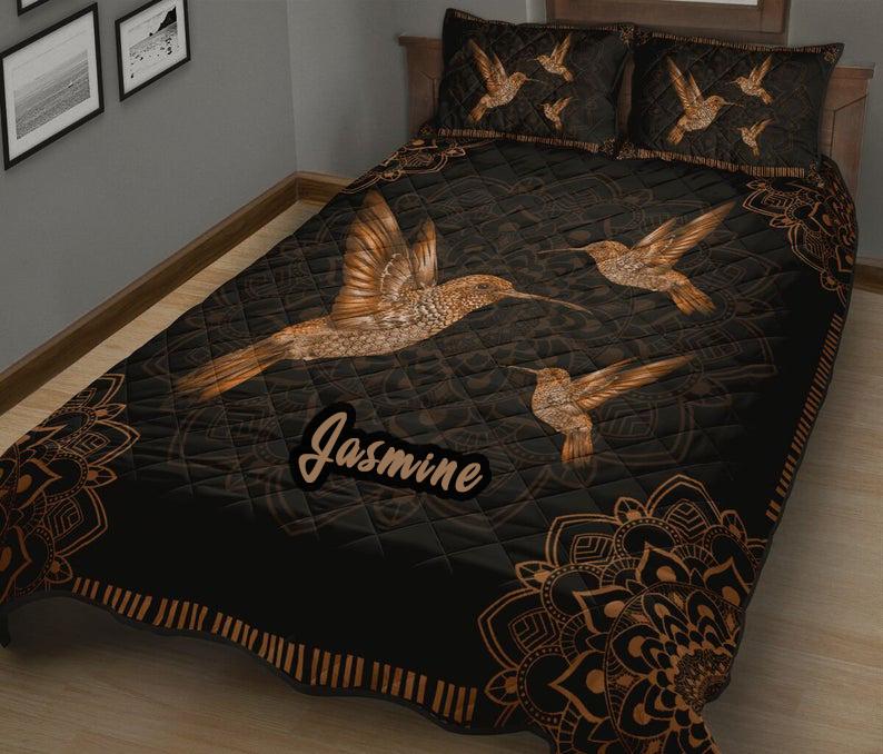 Personalized Hummingbird Quilt Set Vintage Mandala LuvinGift