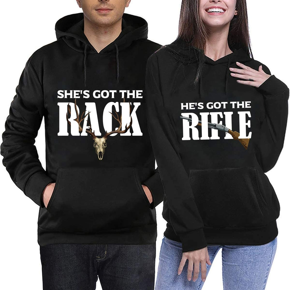 Matching Hunting Couple Hoodie He's Got The Rifie She’s Got The Rack