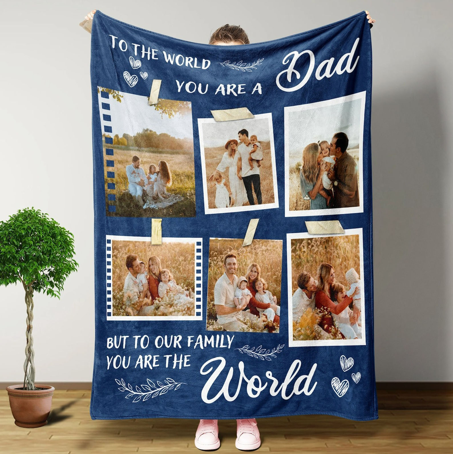 Custom Photo Dad Blanket You Are The World LuvinGift