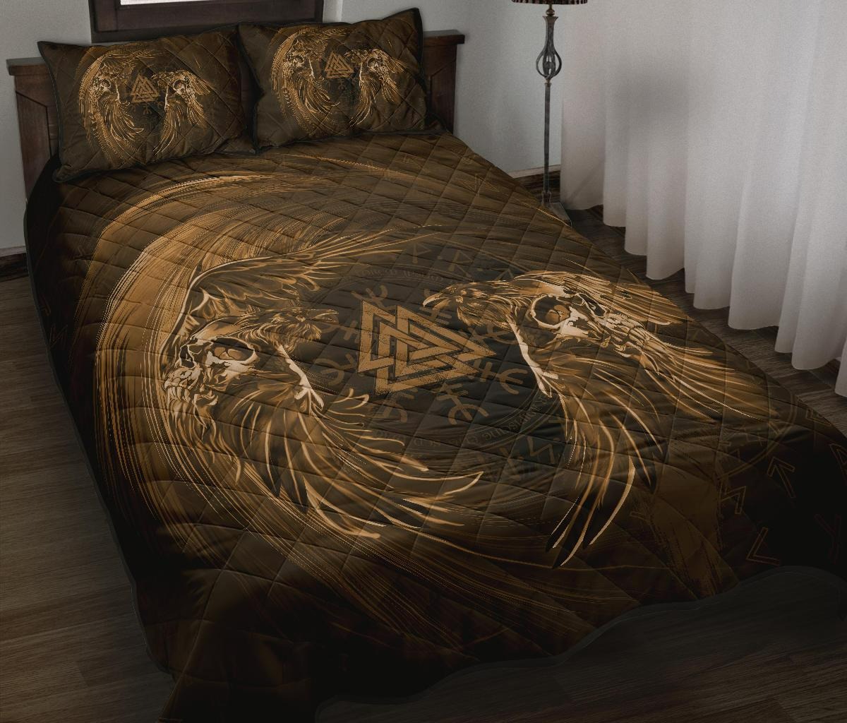 Viking Quilt Set Ravens Skull LuvinGift