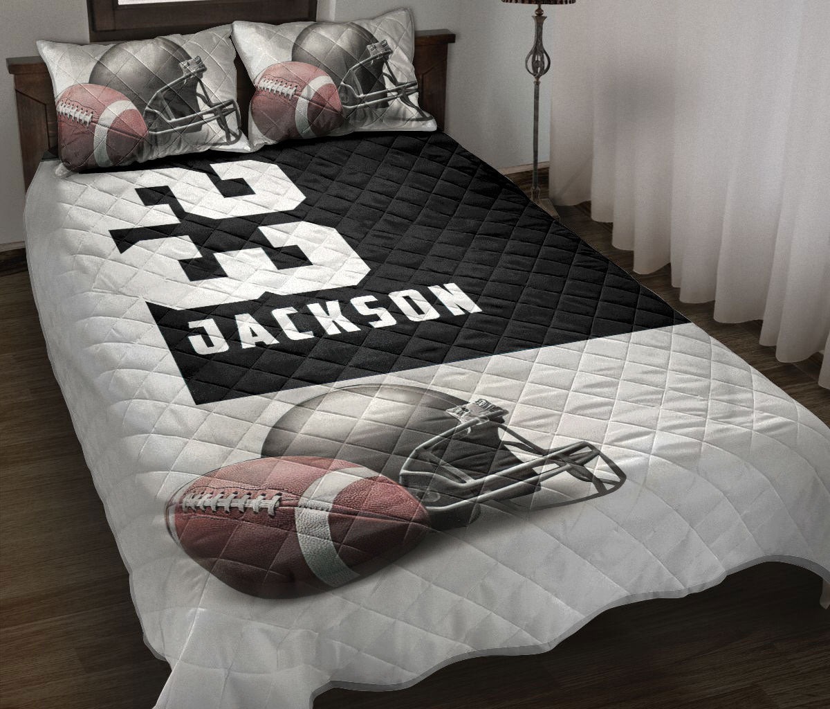 Personalized Football Quilt Set Football Black Wall LuvinGift