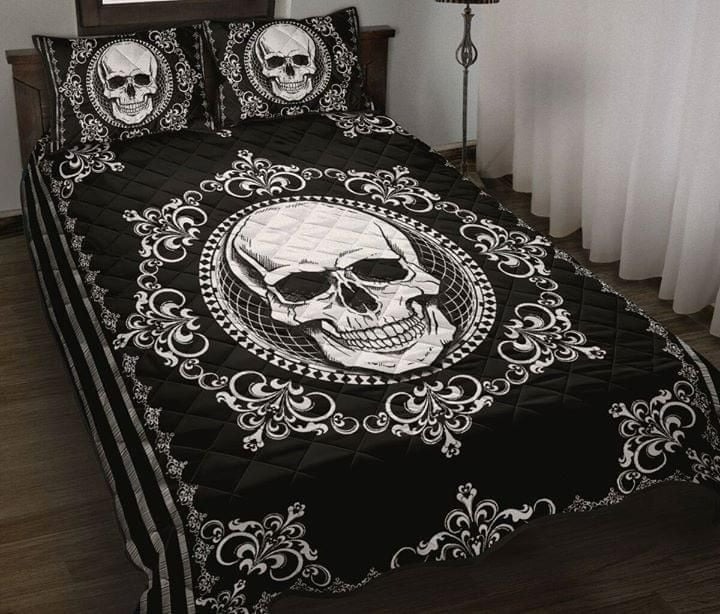 Skull Quilt Set Black And White LuvinGift