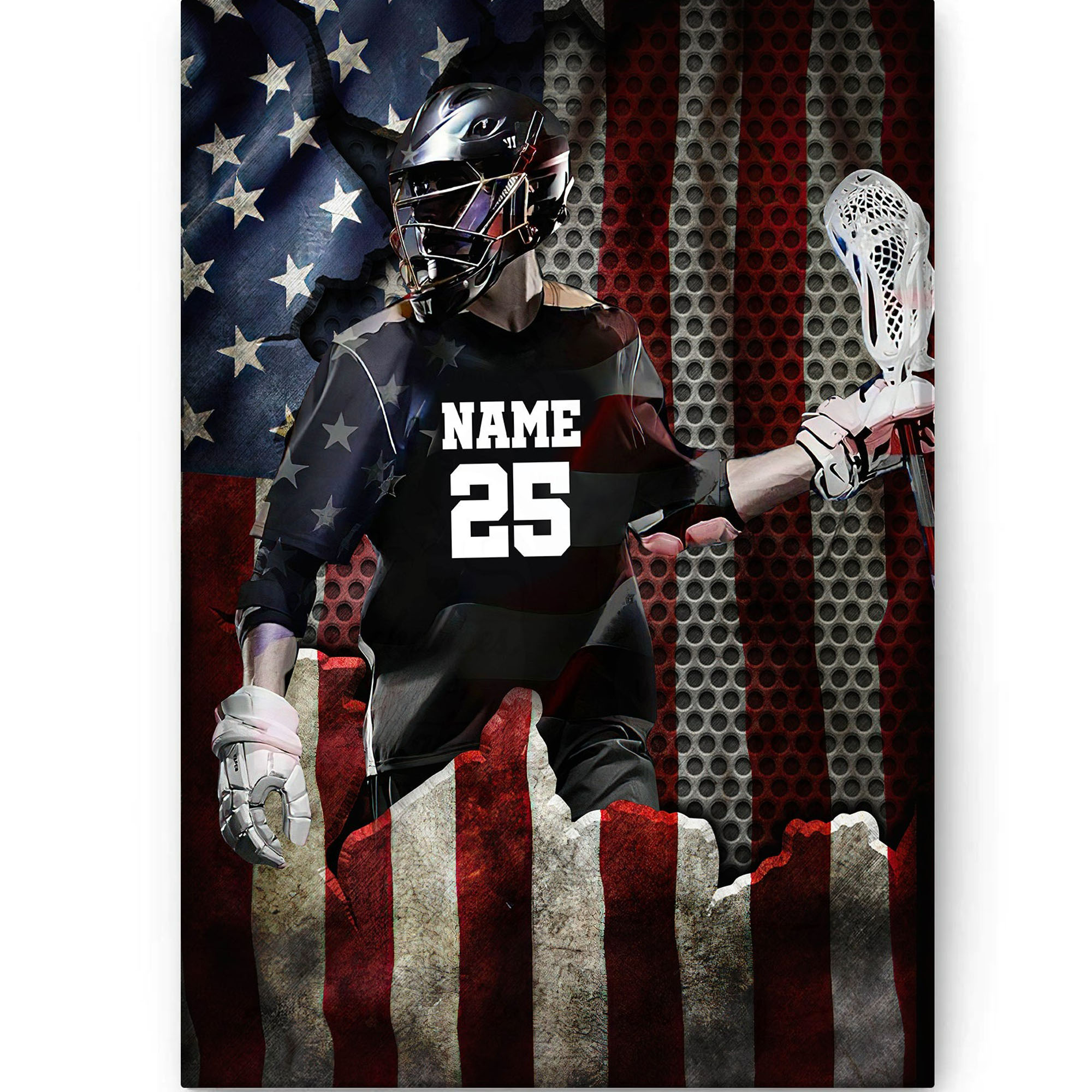Personalized Lacrosse Canvas Lacrosse Player US Flag LuvinGift