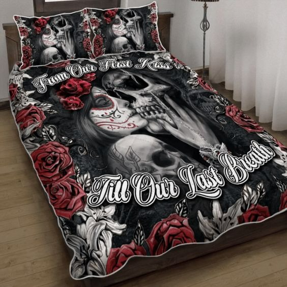 Couple Skull Bedding Set Till Our Last Breath From Our First Kiss Skull