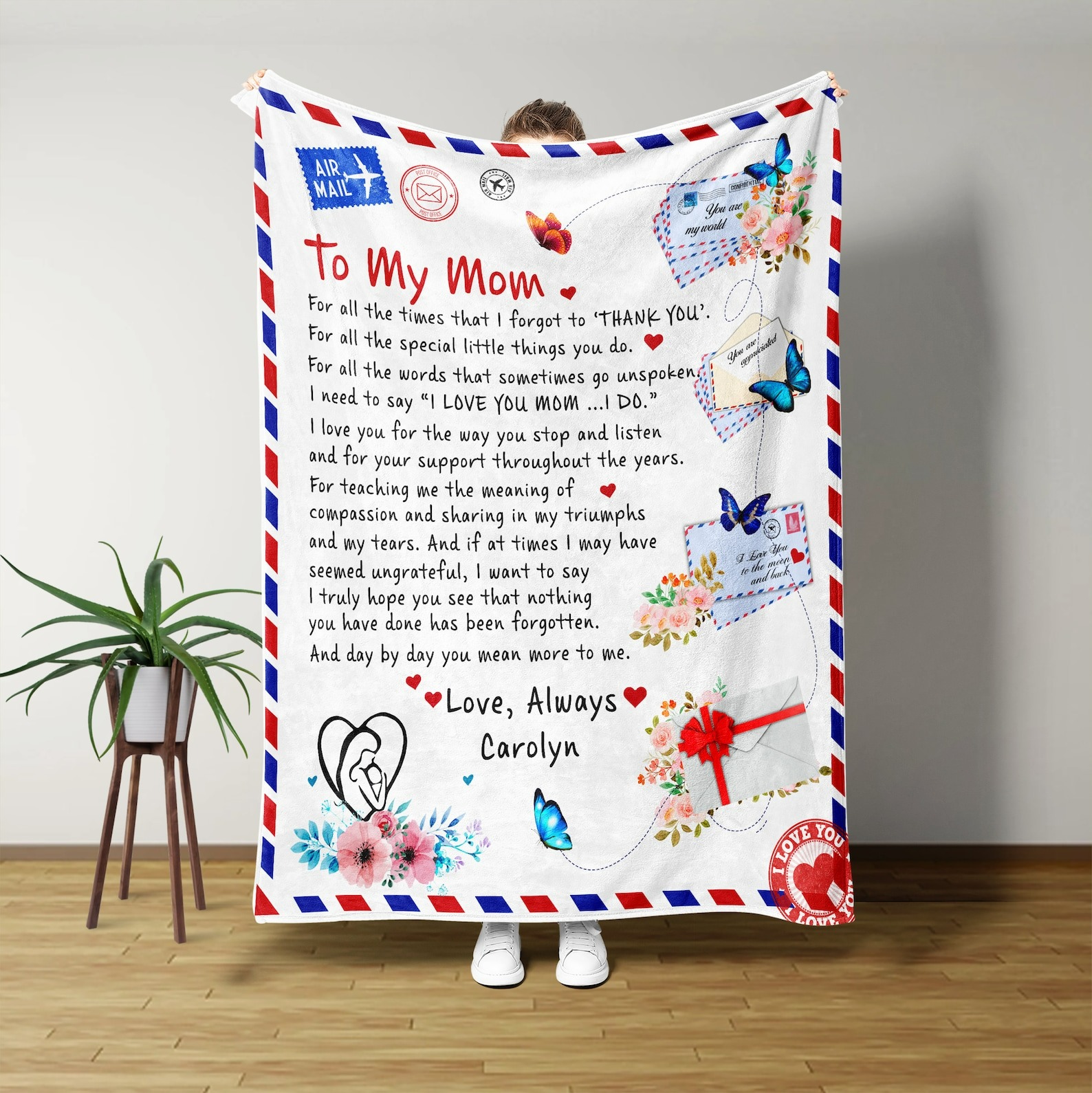 Personalized To My Mom Air Mail Blanket Thank You Letter LuvinGift
