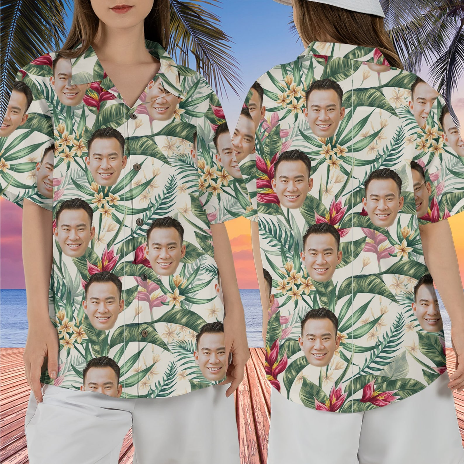 Custom Face Hawaiian Shirt With Photo Flower Print LuvinGift